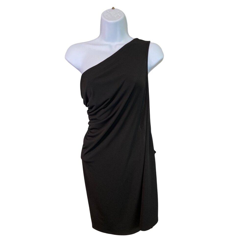 Eimin Womens One Shoulder Mini Dress Black L Stretchy Cocktail Goth Party
